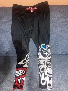 Northwest Spirit Black Leggings with Red, White and Blue Tribal Accents